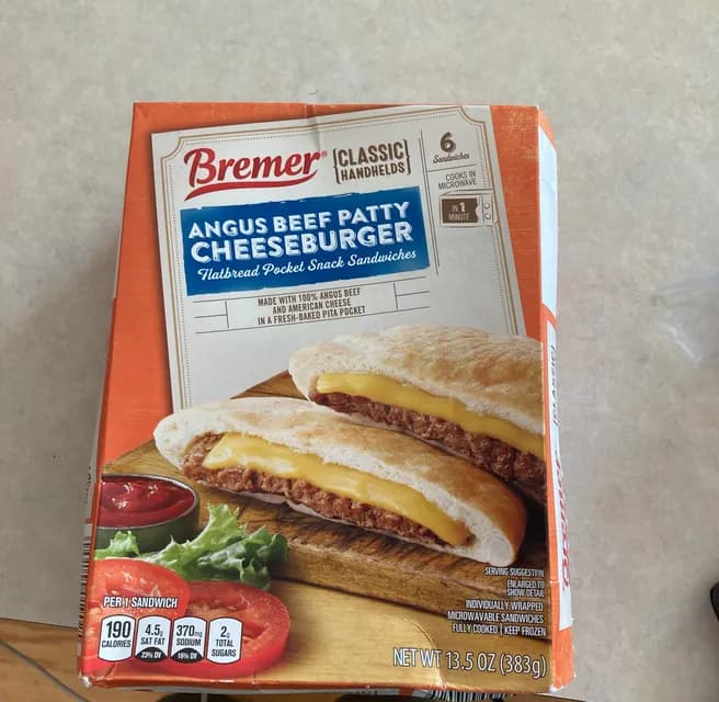 Bremer Angus Beef Patty Cheeseburger Flatbread Pocket Snack Sandwiches