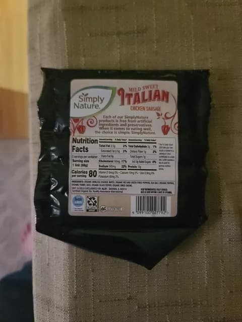 Simply Nature Mild Sweet Italian Chicken Sausage
