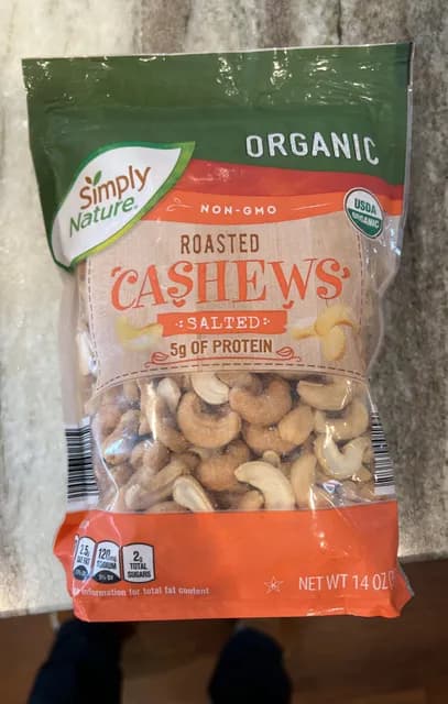 Simply Nature Organic Non-Gmo Roasted Cashews Salted