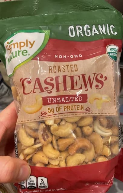 Simply Nature Organic Non-Gmo Roasted Cashews Unsalted