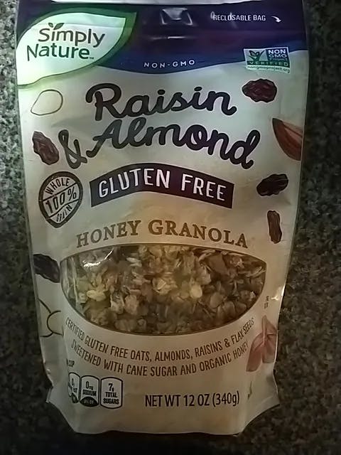 Is it Vegetarian? Simply Nature Non-gmo Raisin & Almond Gluten Free Honey Granola