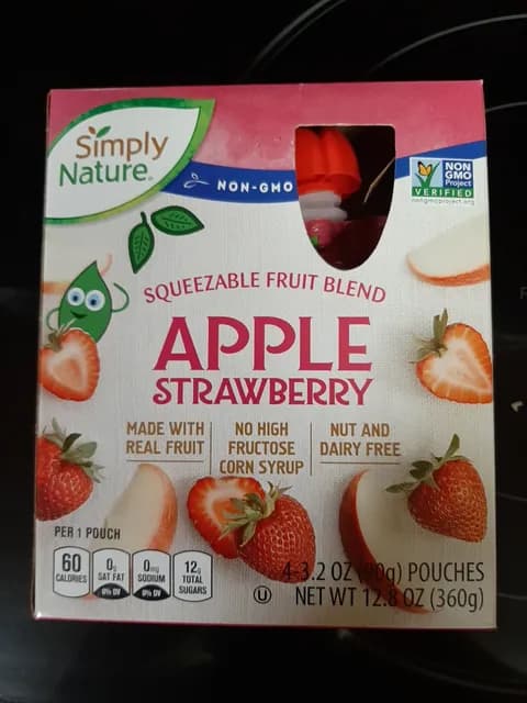 Simply Nature Non-Gmo Apple Strawberry Squeezable Fruit Blend