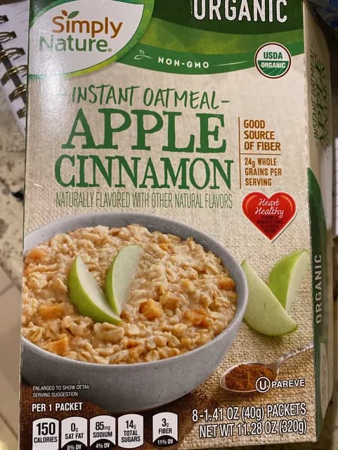 Simply Nature Organic Apple Cinnamon Instant Oatmeal