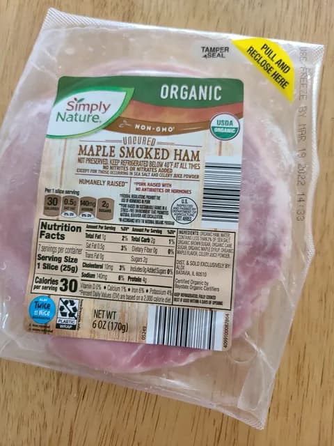 Simply Nature Organic Uncured Maple Smoked Ham