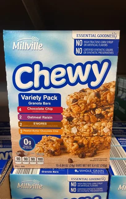 Is it Breastfeeding Friendly? Millville Chewy Granola Bars Variety Pack: 4 Chocolate Chip, 2 Oatmeal Raisin, 2 S'mores, 2 Peanut Butter Chocolate Chip