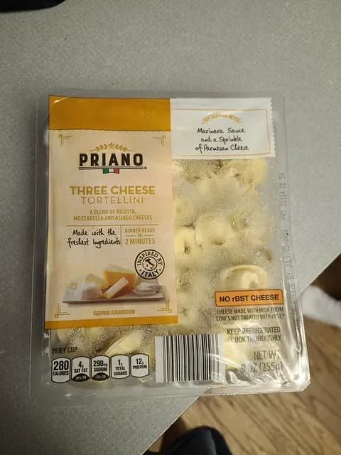 Priano Three Cheese Tortellini A Blend Of Ricotta, Mozzarella And Asiago Cheeses