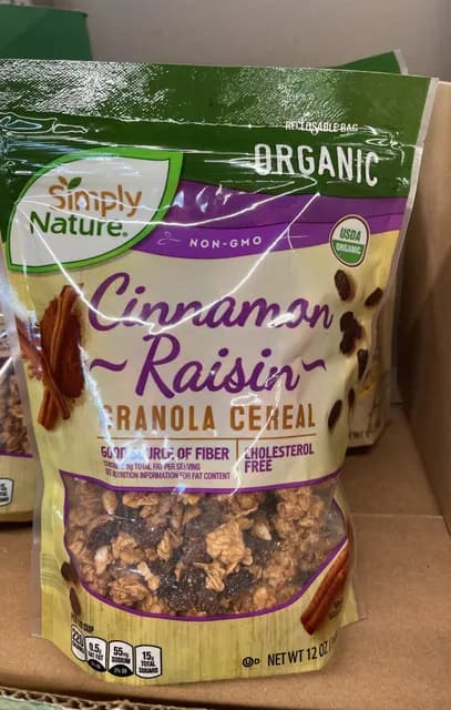 Is it Low FODMAP? Simply Nature Organic Cinnamon Raisin Granola Cereal