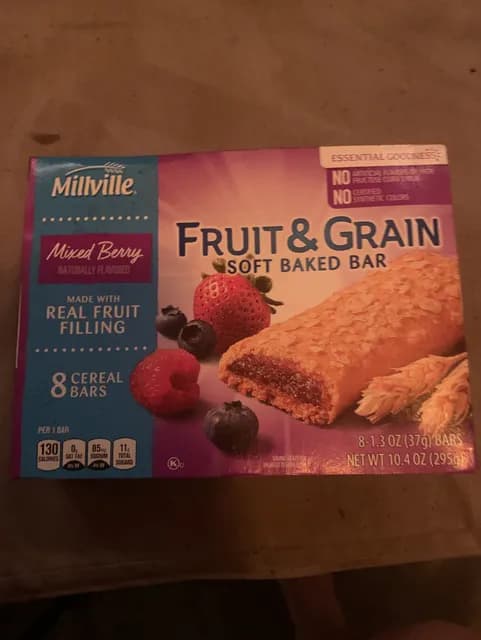 Millville Fruit & Grain Soft Baked Cereal Bar, Mixed Berry Flavor