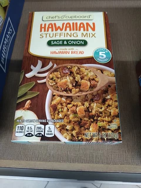 Is it Vegetarian? Chef's Cupboard Hawaiian Stuffing Mix Sage & Onion Made With Hawaiian Bread