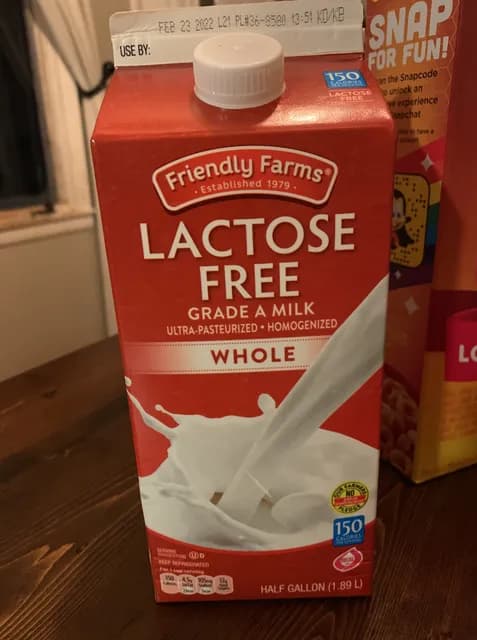 Friendly Farms Lactose Free Grade A Whole Milk