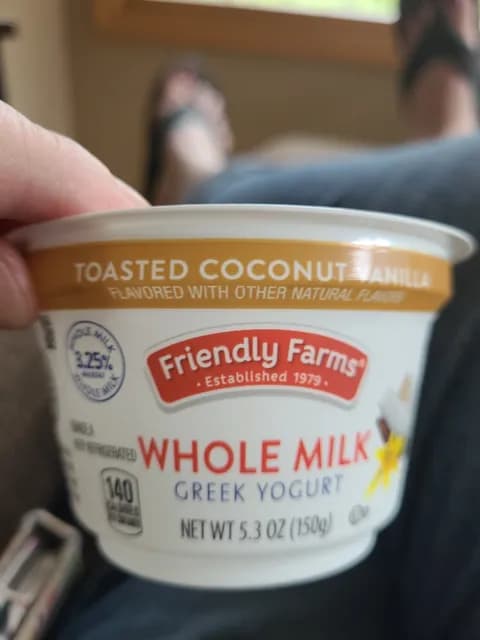 Friendly Farms Whole Milk Greek Yogurt, Toasted Coconut Vanilla Flavor