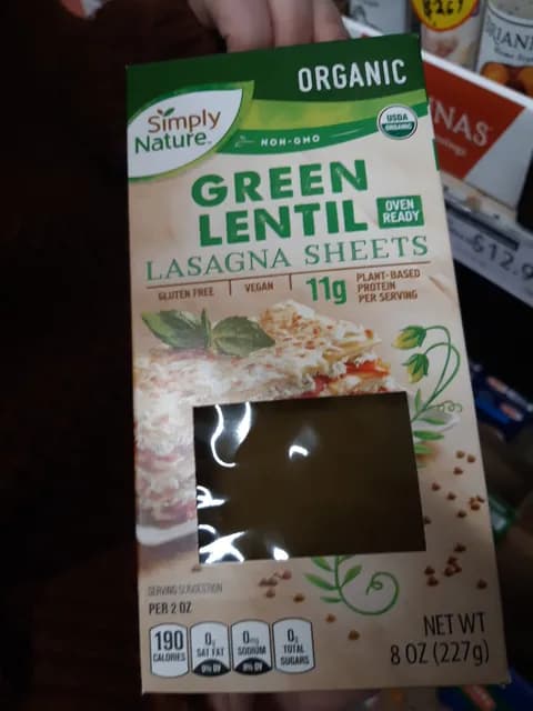 Simply Nature Organic Green Lentil Lasagna Sheets
