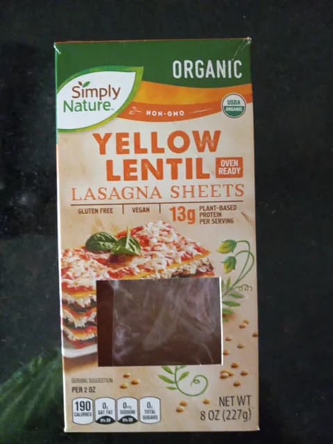 Is it Hazelnut Free? Simply Nature Organic Yellow Lentil Lasagna Sheets