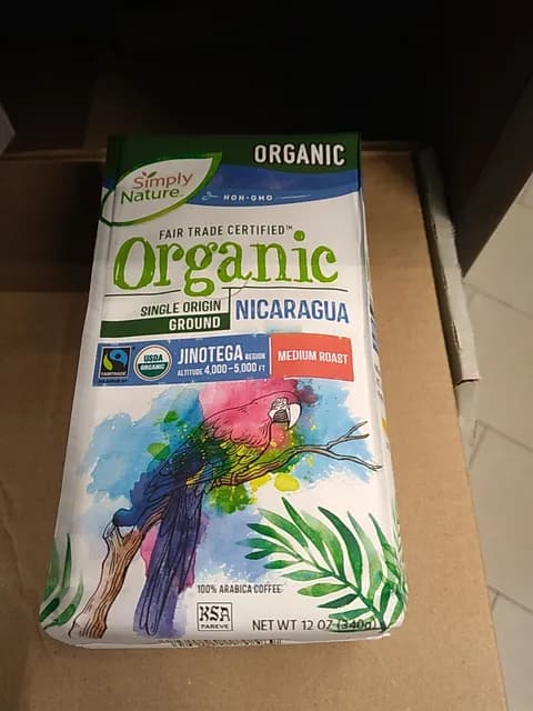 Simply Nature Organic Nicaragua Single Origin Medium Roast 100% Arabica Ground Coffee