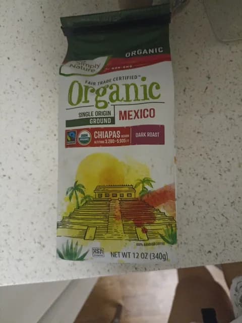 Simply Nature Mexico Organic Dark Roast Single Origin Ground Arabica Coffee