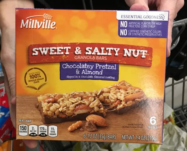 Is it Milk Free? Millville Sweet & Salty Nut Granola Bars Chocolatey Pretzel & Almond