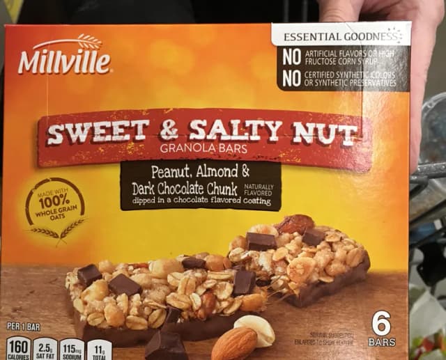 Is it Milk Free? Millville Sweet & Salty Nut Granola Bars Peanut, Almond & Dark Chocolate Chunk