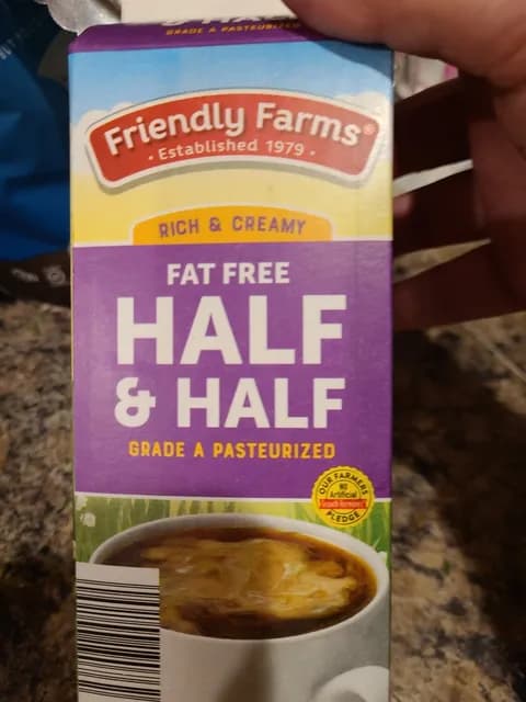 Friendly Farms Rich & Creamy Fat Free Half & Half Grade A Pasteurized