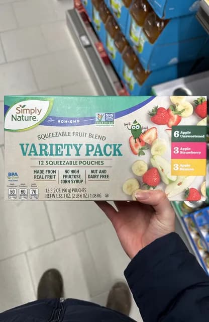 Simply Nature Squeezable Fruit Blend Variety Pack: Apple Unsweetened, Apple Strawberry, Apple Banana
