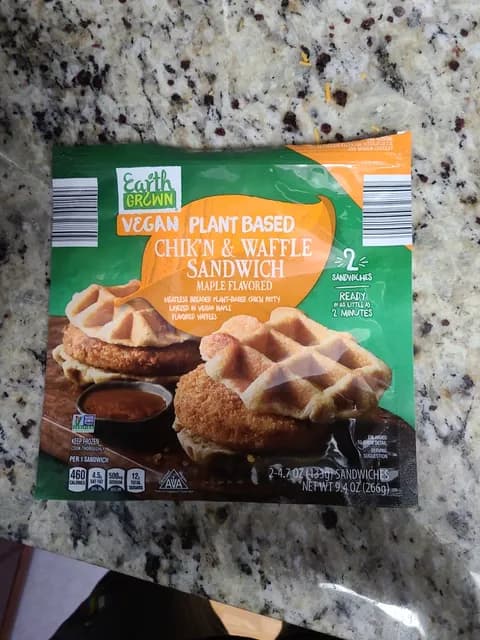 Earth Grown Plant Based Chik'N & Waffle Sandwich, Maple Flavored