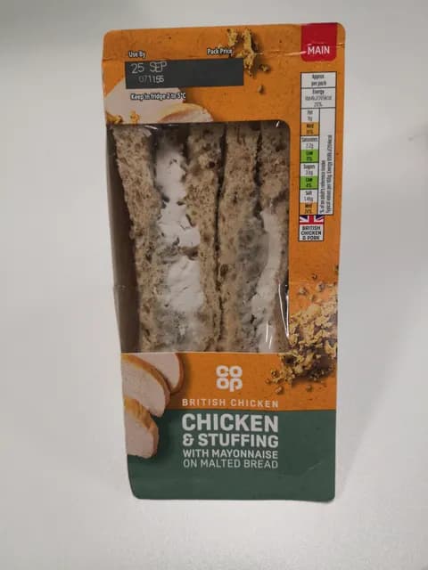 Co-Op Chicken & Stuffing With Mayonnaise On Malted Bread
