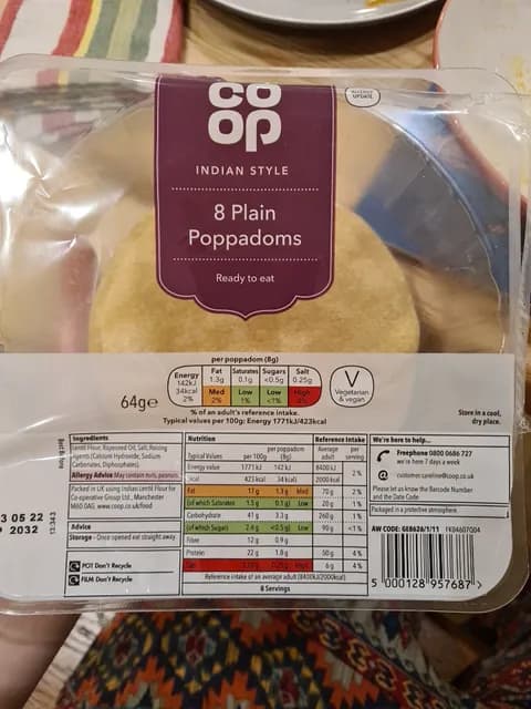 Co-Op Indian Style 8 Plain Poppadoms