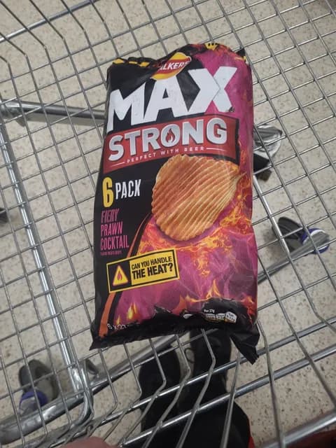 Walkers Max Strong Fiery Prawn Cocktail Flavor Ridge Potato Crisps