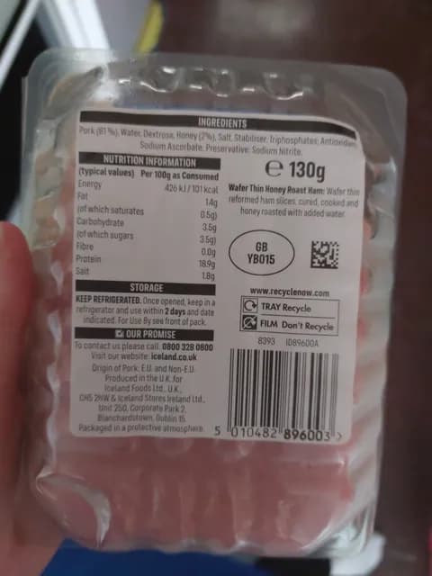 Iceland Wafer Thin Honey Roast Ham