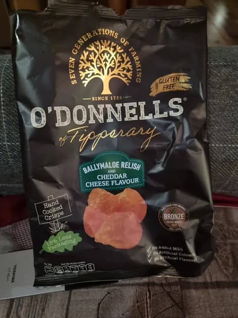 O'Donnells Of Tipperary Ballymaloe Relish And Cheddar Cheese Flavor Potato Chips