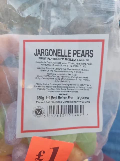 Jargonelle Pears Fruit Flavoured Boiled Sweets