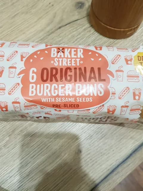 Baker Street 6 Original Burger Buns With Sesame Seeds Pre-Sliced
