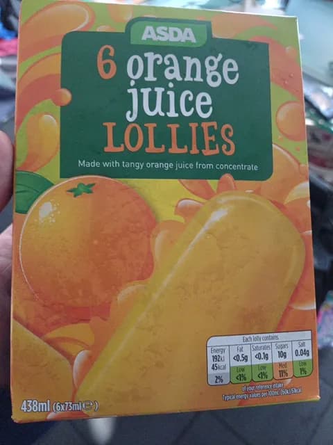 Asda 6 Orange Juice Lollies