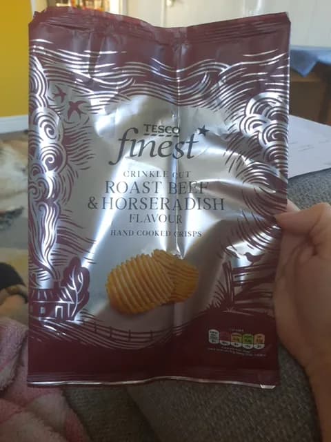 Tesco Finest Crinkle Cut Roast Beef & Horseradish Flavour Hand Cooked Crisps