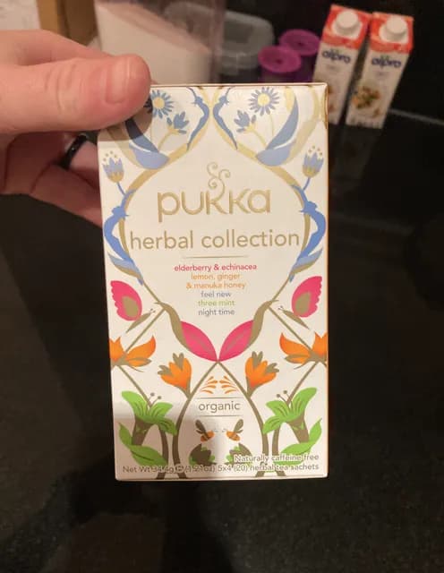 Pukka Organic Herbal Collection Herbal Tea Sachets: Elderberry & Echinacea, Lemon, Ginger & Manuka Honey, Feel New, Three Mint, Night Time