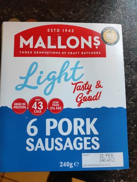 Mallons Light Tasty & Good Pork Sausages