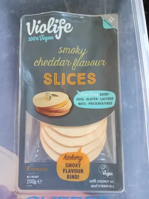 Violife 100% Vegan Smoky Cheddar Flavour Slices With Hickory Smoky Rind