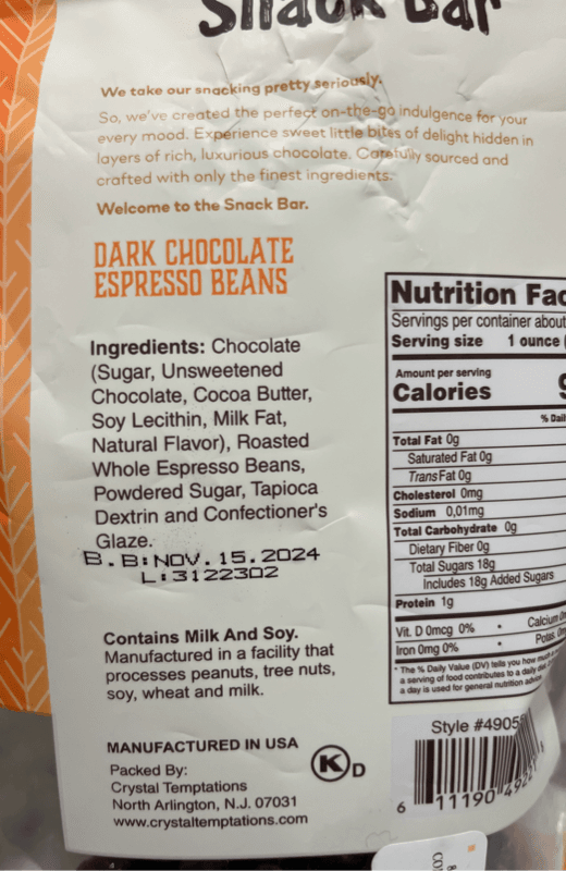 Crystal Temptations Snack Bar Dark Chocolate Espresso Beans