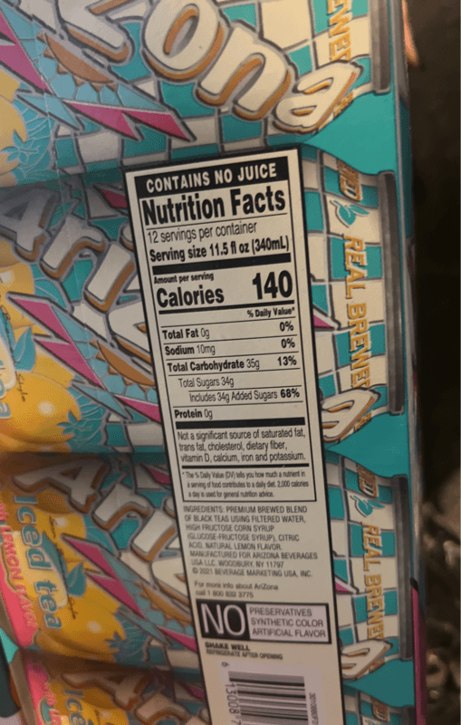 Arizona Iced Tea With Lemon Flavor