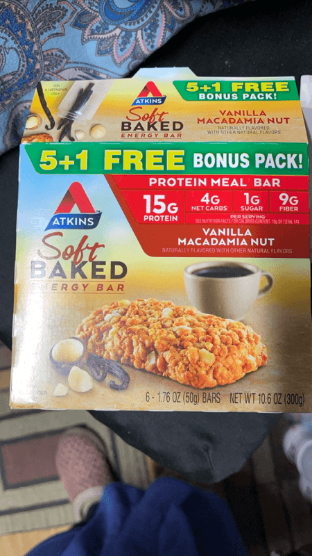 Atkins Baked Soft Energy Bar Vanilla Macadamia Nut Flavor 5 +1 Free Bonus
