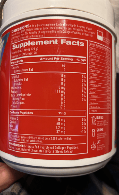 1Up Nutrition Grass Fed Hydrolyzed Collagen Peptides Chocolate