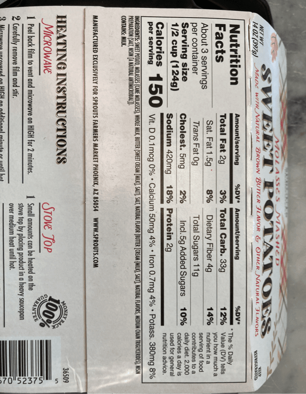 Sprouts Farmers Market Molasses Mashed Sweet Potatoes