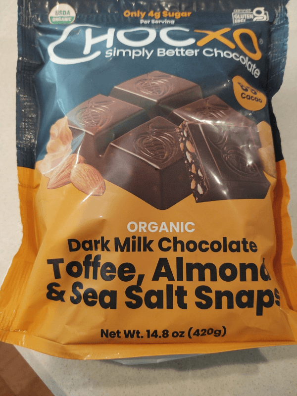 Chocxo Organic Dark Milk Chocolate Toffee, Almond & Sea Salt Snaps