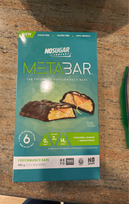 No Sugar Company Metabar Chocolate Caramel + Peanut Flavor Performance Bars
