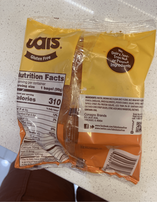 Udi'S Soft & Chewy Gluten Free Plain Bagel