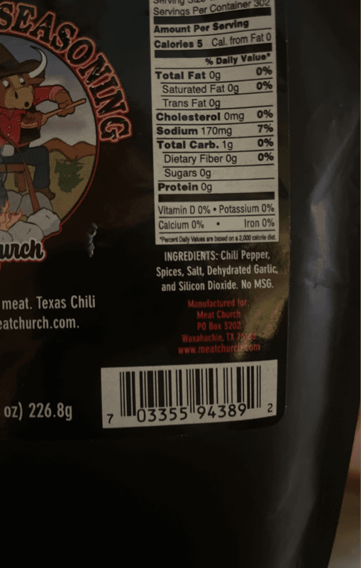 Texas Chili Seasoning Meat Church Bbq