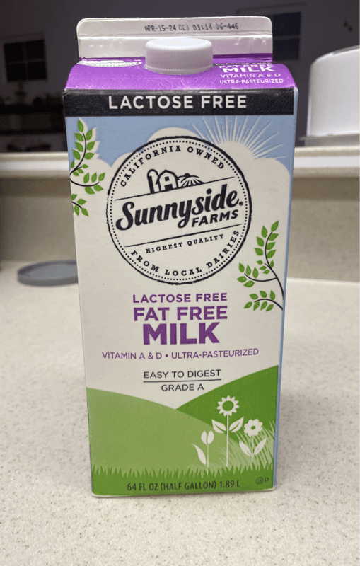 Sunnyside Farms Lactose Free Fat Free Milk Vitamin A & D Ultra-Pasteurized