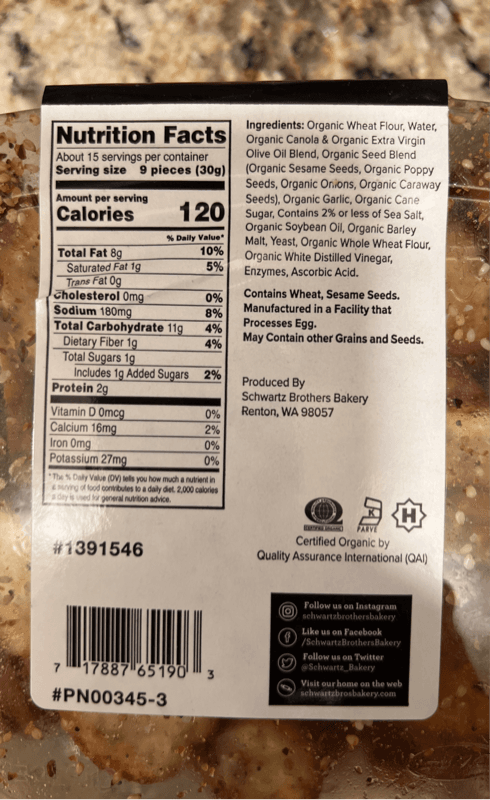 Schwartz Brothers Bakery Organic Everything Bagel Chips