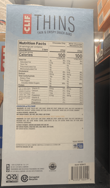 Clif Thins Variety Pack Chocolate Chip And White Chocolate Macadamia Nut
