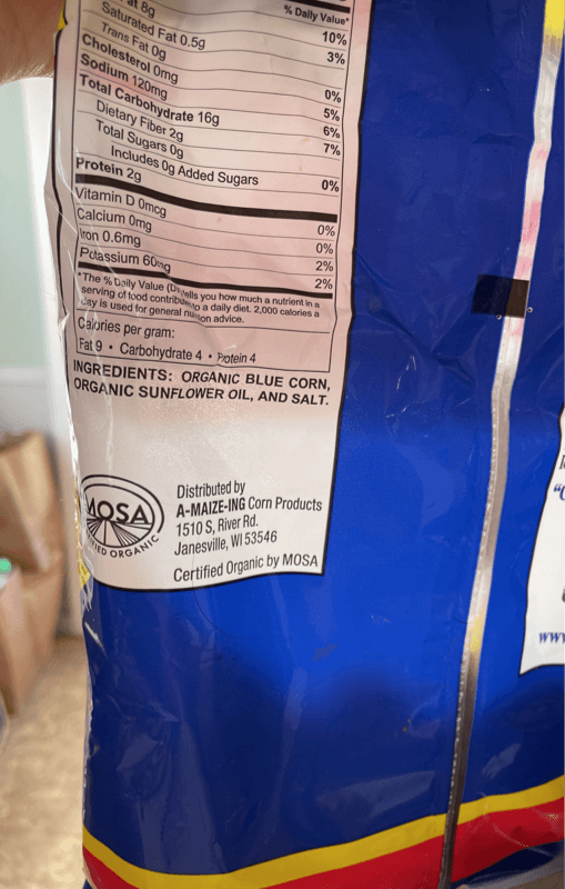 Blue Farm Certified Organic Blue Corn Tortilla Chips