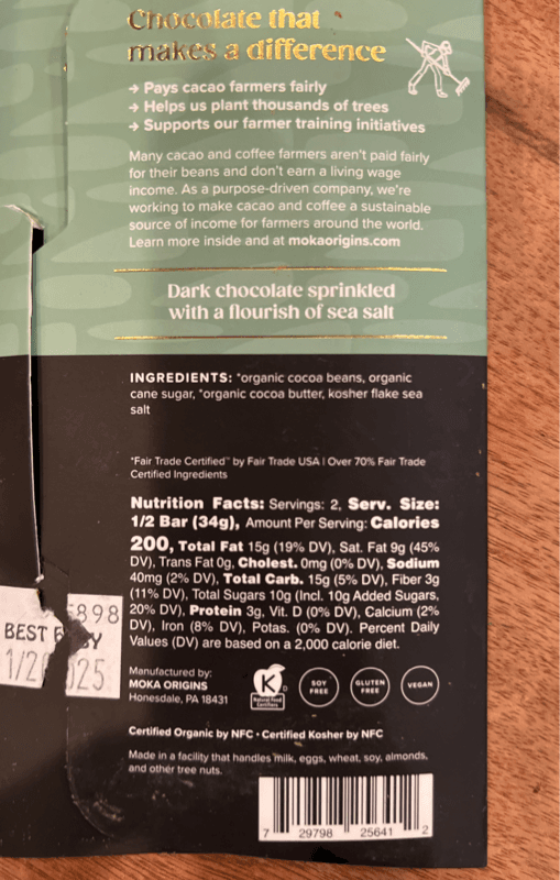 Moka Origins Sea Salt Dark Chocolate 72% Cacao